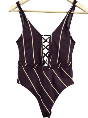 NEW Maaji Deep Purple & Stripes One Piece Swimsuit Size Small